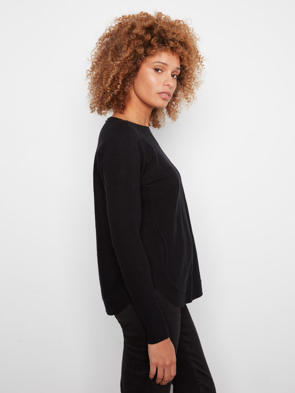 Knit Sweater With Back Lace-Up Detail - Black