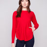 Crimson knit sweater featuring a stylish boat neck design, perfect for casual outings by Charlie B.