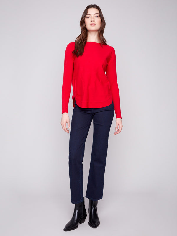 Chic crimson knit with long ribbed sleeves offers both comfort and style for any occasion by Charlie B.