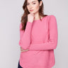 Heather rose knit sweater with a stylish boat neck, featuring long ribbed sleeves for a cozy fit by Charlie B.