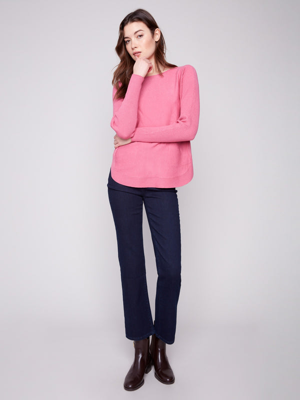 Heather rose knit sweater featuring long ribbed sleeves and a flattering silhouette by Charlie B.