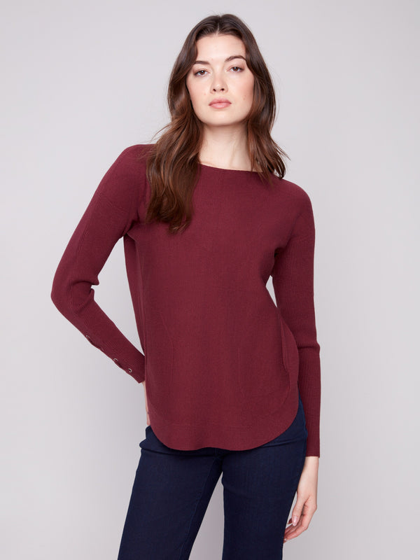 Cabernet knit sweater featuring a stylish boat neck design, perfect for any occasion by Charlie B.