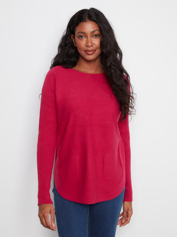 Knit Sweater With Lace-Up Cuffs - Cherry