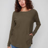 Spruce knit sweater featuring a stylish boat neck and side pockets for added convenience by Charlie B.