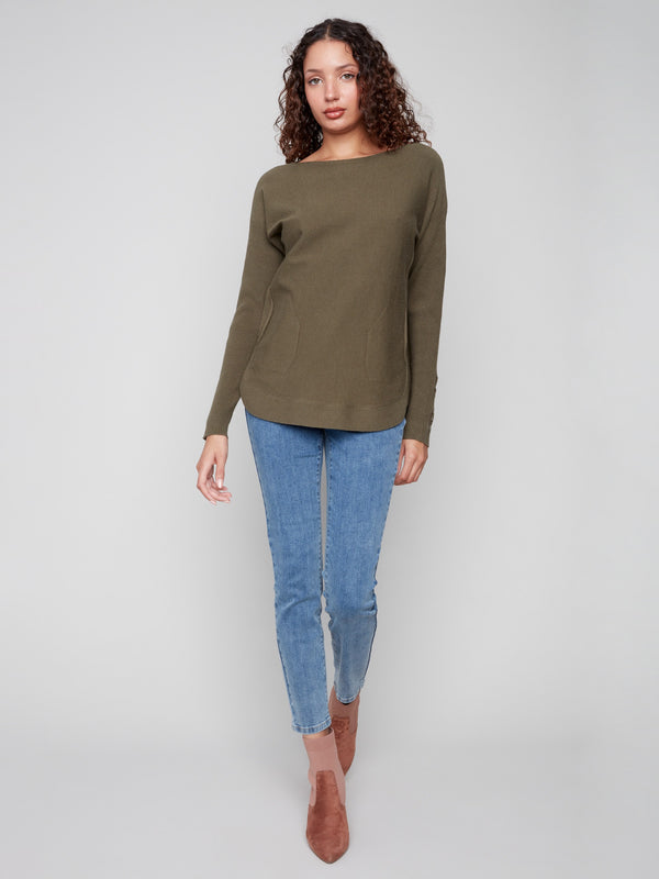 Elegant knit sweater with long ribbed sleeves and a rounded hem for a chic look by Charlie B.
