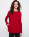 Elegant red sweater with a stylish boat neck, perfect for adding a touch of sophistication to any outfit. By Charlie B.