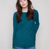 Evergreen knit sweater featuring a stylish boat neck and long ribbed sleeves, perfect for any casual occasion by Charlie B.