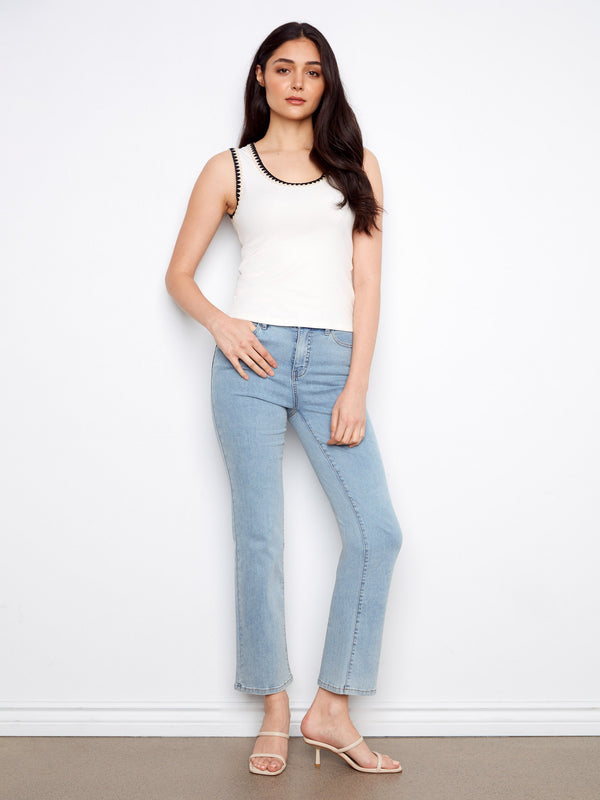 Knit Tank Top With Crochet Detail - Ecru