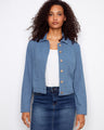 This stylish jacket features a short length design, perfect for casual outings. The denim fabric adds a trendy touch by Charlie B.