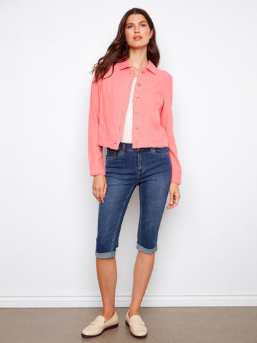 Chic pink jacket with a short length, perfect for casual outings. Features a stylish design that complements any outfit by Charlie B.