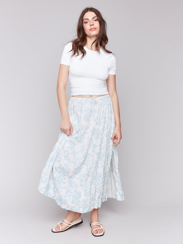 Maxi length skirt with floral print and elastic waistband by Charlie B.