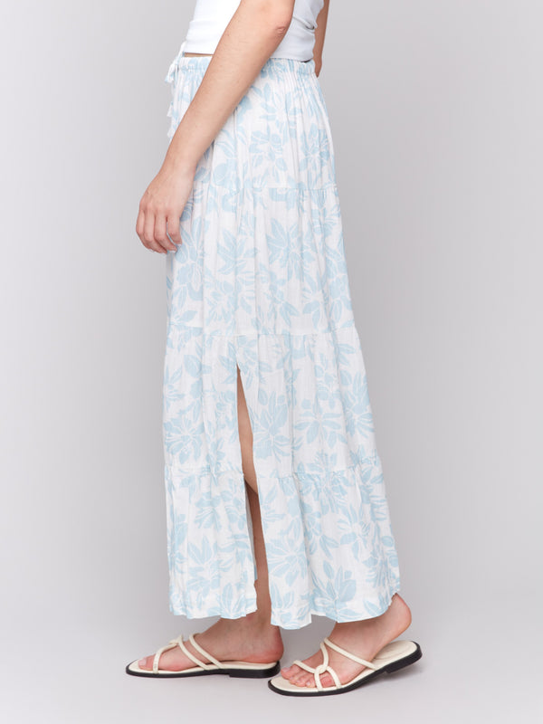 Floral print maxi skirt with a stylish tiered design by Charlie B.