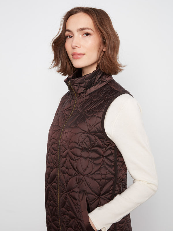 Long Hooded Puffer Vest - Mocha
