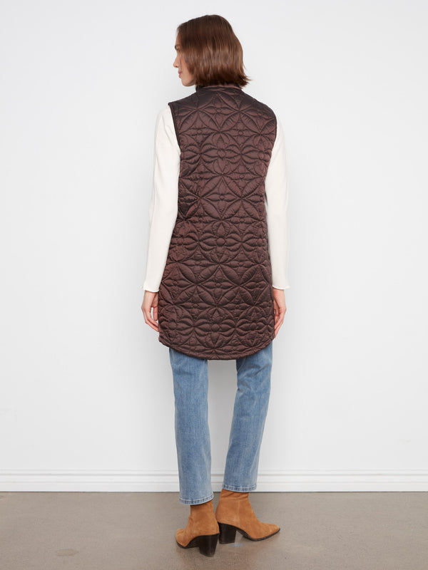 Long Hooded Puffer Vest - Mocha
