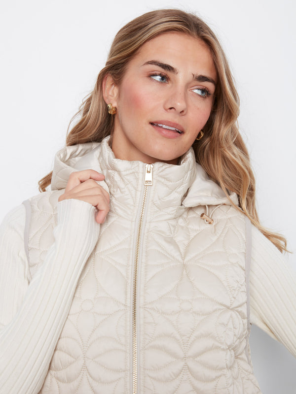 Long Hooded Puffer Vest - Pearl