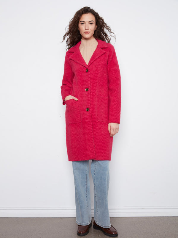 Long Knit Coatigan - Cherry