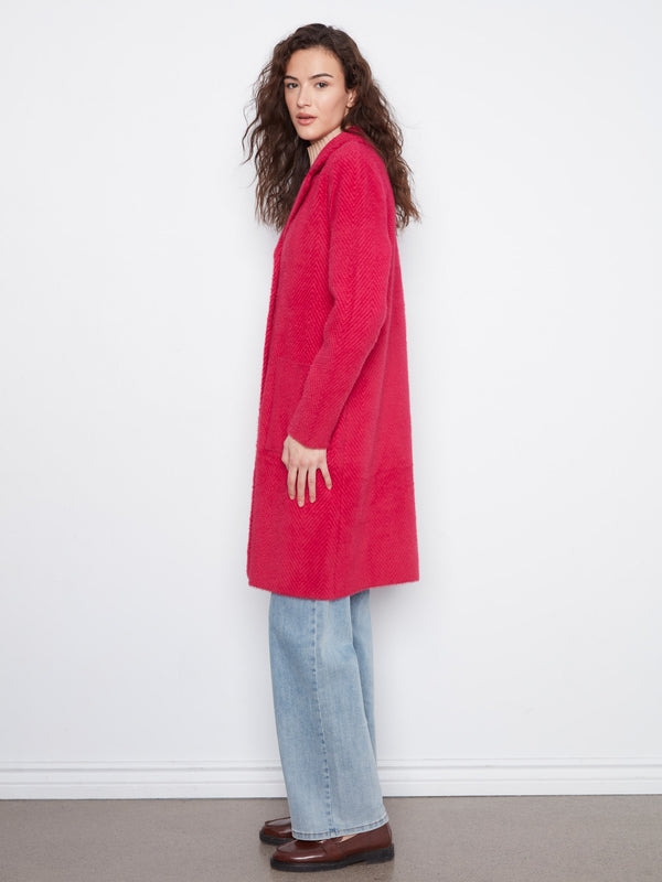 Long Knit Coatigan - Cherry