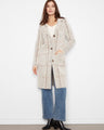 Plaid knit coatigan with a notched collar and button closure, offering a sophisticated style by Charlie B.