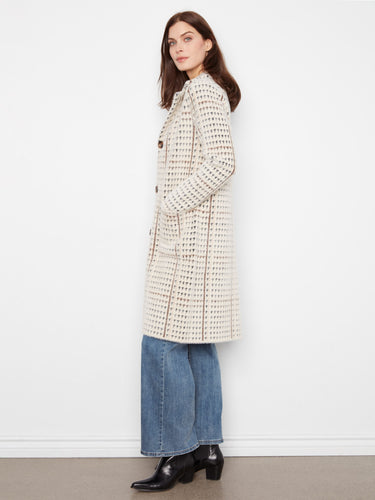 Chic longline plaid knit coatigan designed for a relaxed fit and everyday wear by Charlie B.