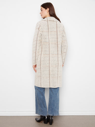 Elegant plaid knit coatigan with front button closure, perfect for layering in cooler weather by Charlie B.