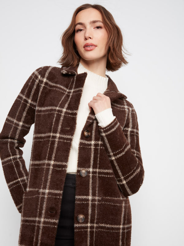 Long Plaid Knit Coatigan - Chocolate