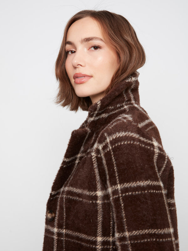 Long Plaid Knit Coatigan - Chocolate