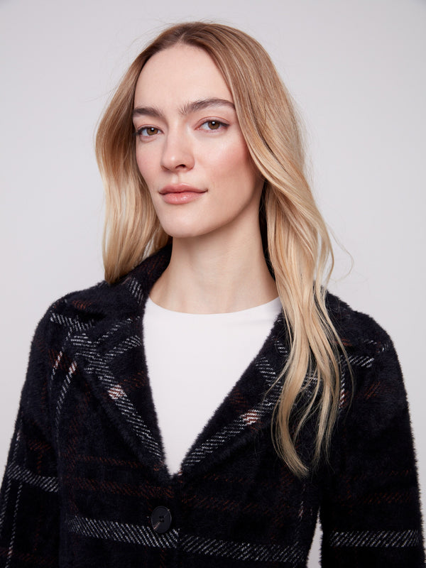 Long Plaid Knit Coatigan - Mocha