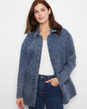 Floral quilted denim jacket in medium blue, showcasing a shirt collar design and relaxed fit for versatile wear by Charlie B.