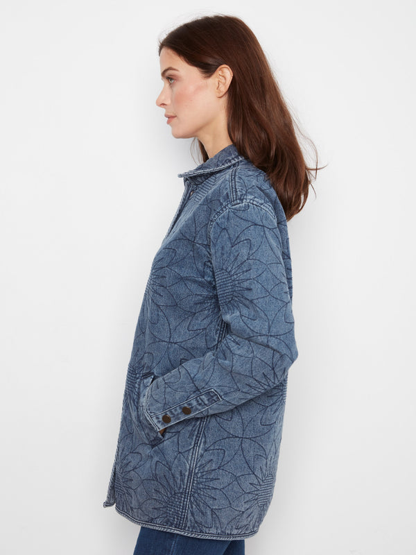 Long Quilted Denim Jacket - Medium Blue