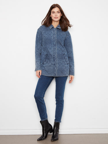 Elegant quilted denim piece featuring snap button closure, perfect for layering in style. By Charlie B.
