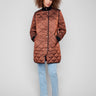 Sepia quilted puffer jacket featuring rib knit detailing on collar and cuffs by Charlie B.