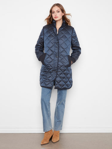 Quilted jacket with ribbed knit details adds a touch of sophistication to your everyday style by Charlie B.