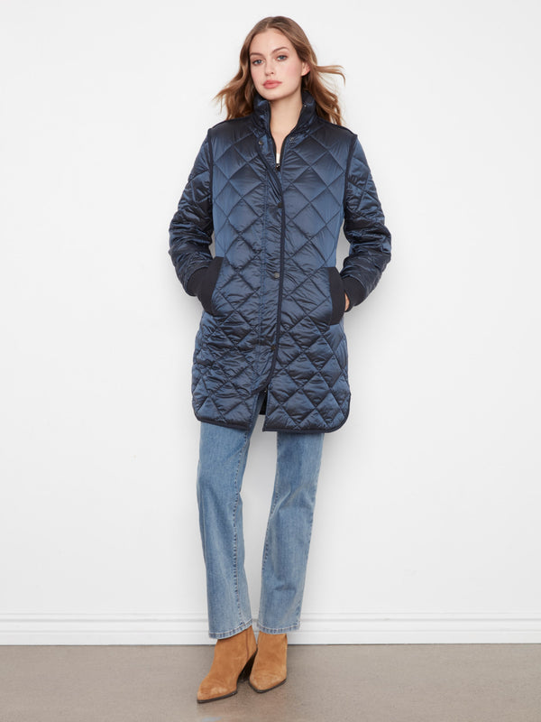 Long Hooded Puffer Jacket - Navy