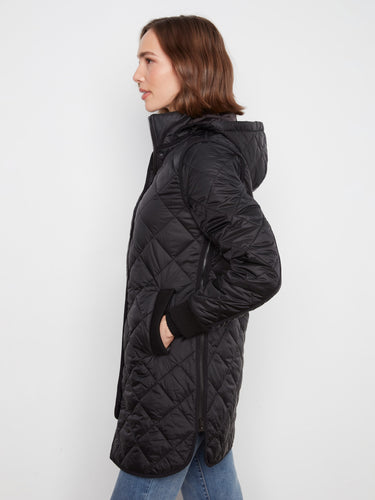 Elegant quilted coat with side zippers, offering flexibility and modern flair to your outfit. Ideal for casual outings by Charlie B.