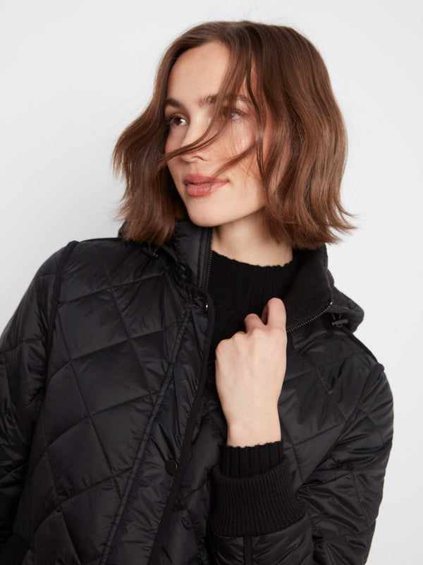 Long Hooded Puffer Jacket - Black