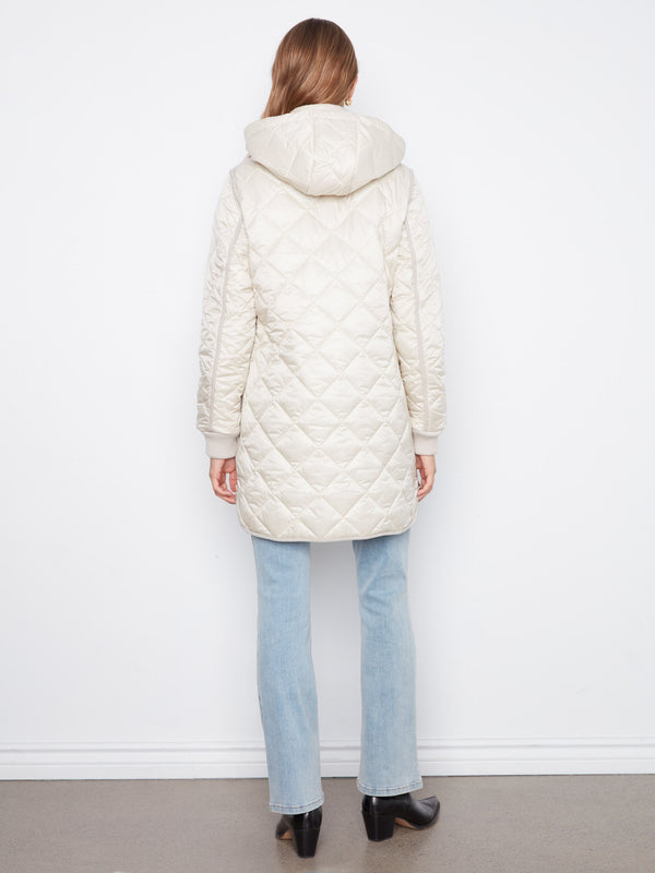 Long Hooded Puffer Jacket - Pearl