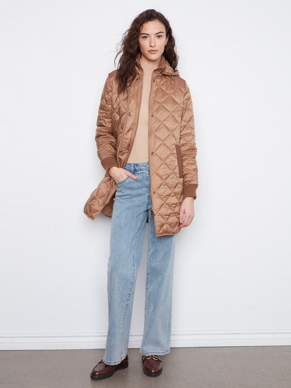 Long Hooded Puffer Jacket - Truffle