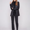 Black faux suede jacket with hook-and-eye closure, offering a sleek and polished look for any occasion by Charlie B.