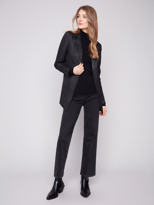 Sleek faux suede jacket with zipper details in classic black, effortlessly combining style and functionality by Charlie B.