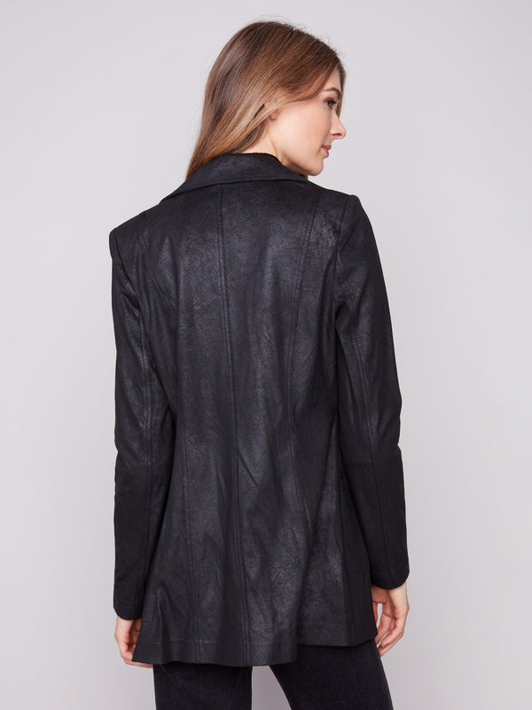 Long Vintage Faux Suede Jacket - Black