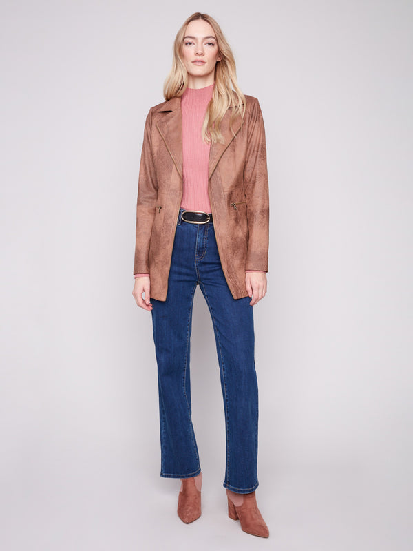 Long Vintage Faux Suede Jacket - Truffle