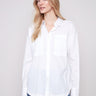 White poplin shirt featuring a loose fit, complete with button cuffs for a versatile style by Charlie B.