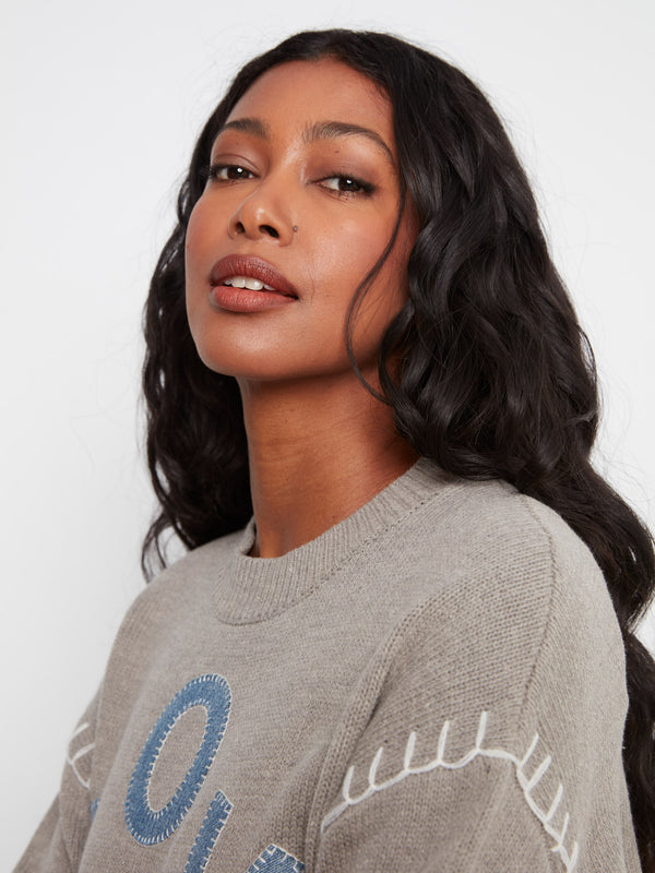 Love Denim Patch Sweater - Heather Grey