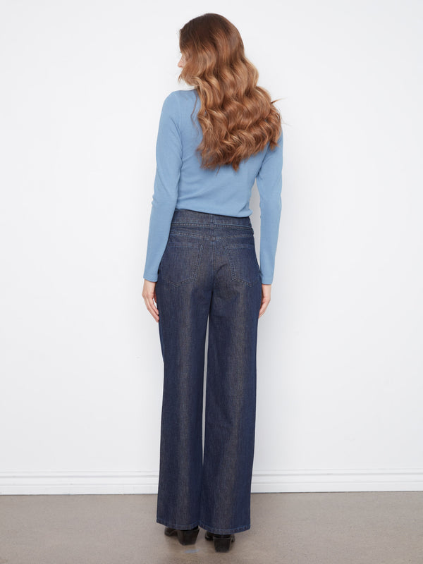 Lurex Belted Wide Leg Jeans - Blue Black