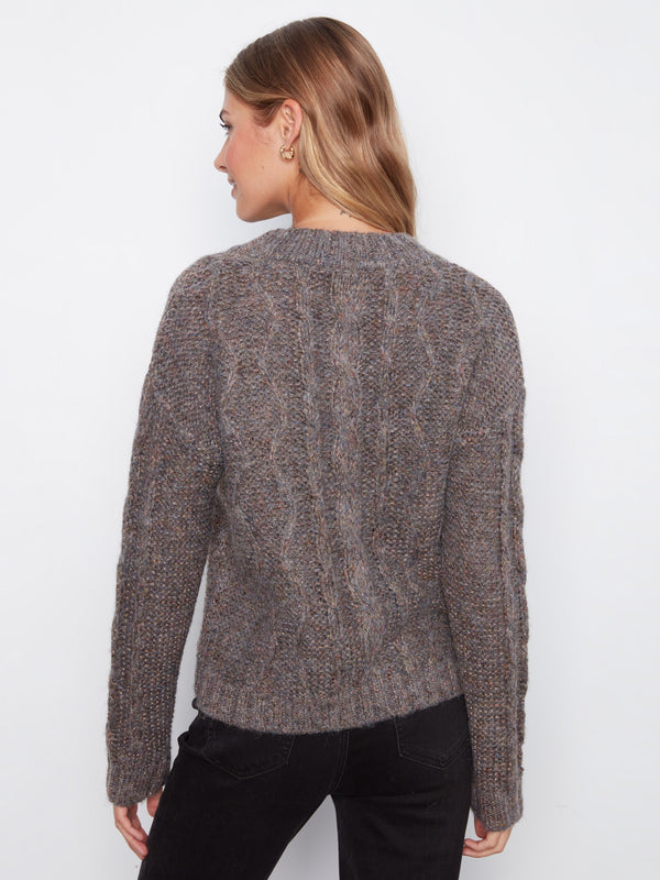 Metallic Cable Knit Sweater - Woodland