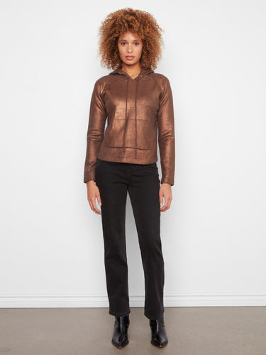 This copper knit hoodie features a stylish hooded design with raglan sleeves, adding a modern touch to your wardrobe by Charlie B.