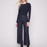 Cropped blue black jeans with a regular rise and subtle metallic finish, featuring front patch pockets by Charlie B.