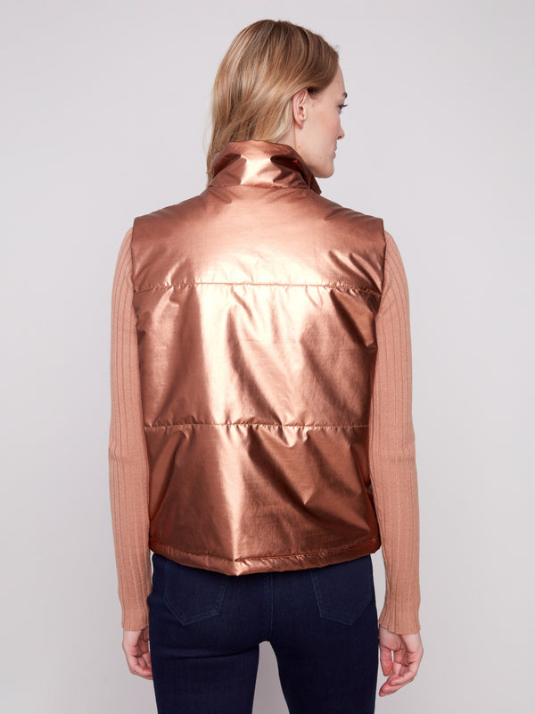 Elegant copper metallic sleeveless design with practical side pockets by Charlie B.