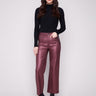 Cabernet metallic wax pants with a stylish flare fit and mid-rise waist, offering comfort and elegance by Charlie B.