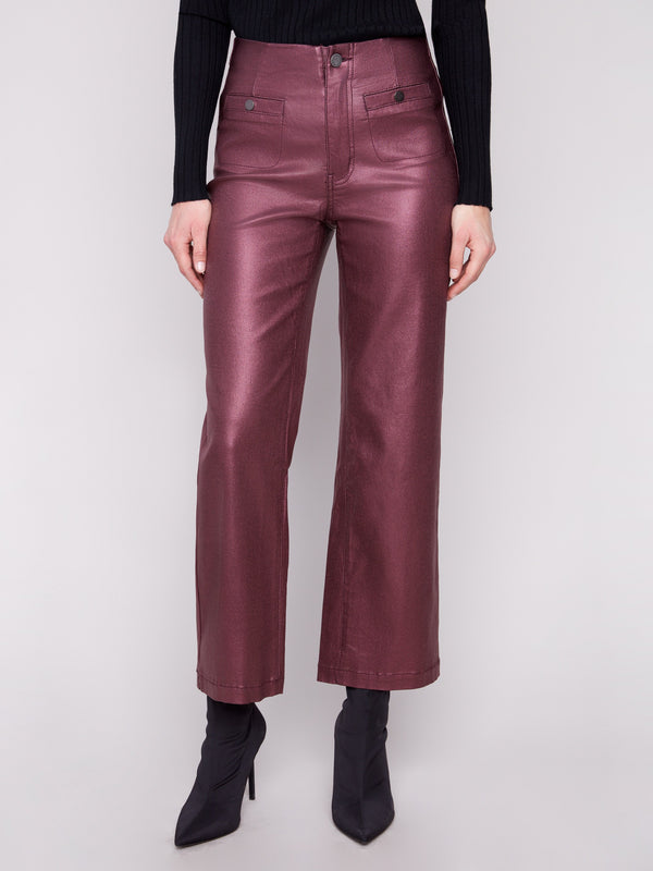 These cabernet metallic pants feature a chic zipper closure and cropped length for modern style by Charlie B.